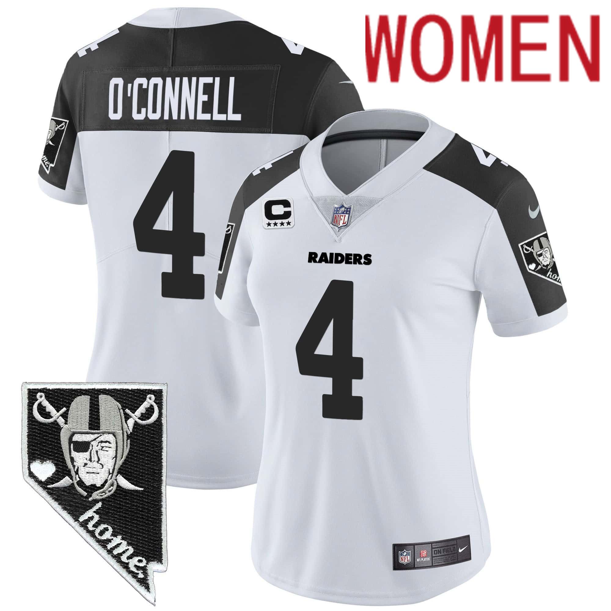 Women Oakland Raiders 4 OConnell White 2024 Nike Nevada Home Patch Vapor NFL Jersey style 1